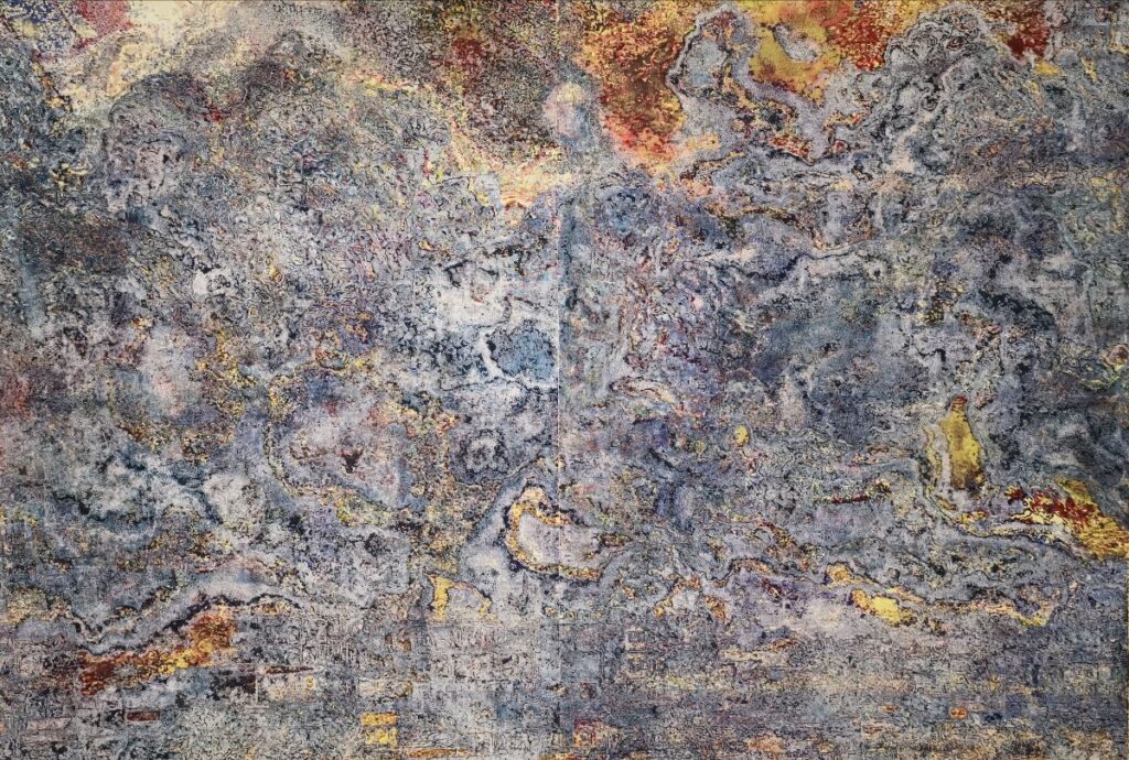 Martin Werthmann: No 9, 2025 , monotypischer Holzschnitt auf Leinwand / monotypic woodblock print on canvas , 206x296cm.